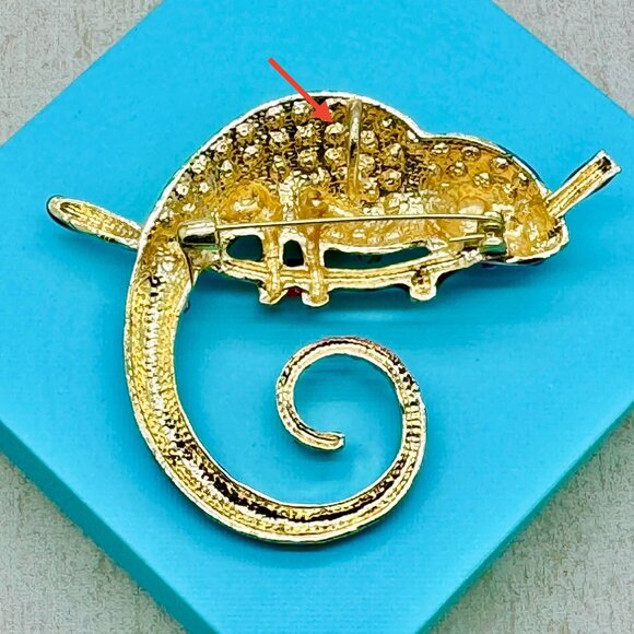 Brand New Large Chameleon Brooch Chameleon Pin Rhinestone Chameleon Pendant - Picture 2 of 2